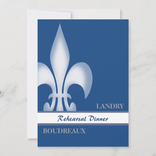 Deep Blue Large Fleur de Lis Rehearsal Dinner Kaart (Voorkant)