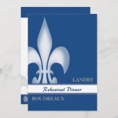 Deep Blue Large Fleur de Lis Rehearsal Dinner Kaart (Voorkant / Achterkant)
