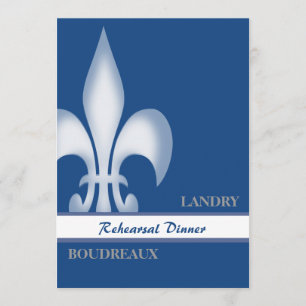 Deep Blue Large Fleur de Lis Rehearsal Dinner Kaart