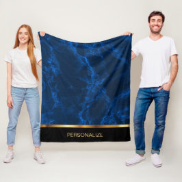 Deep Blue Marble en Gold Fleece Deken