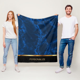 Deep Blue Marble en Gold Fleece Deken