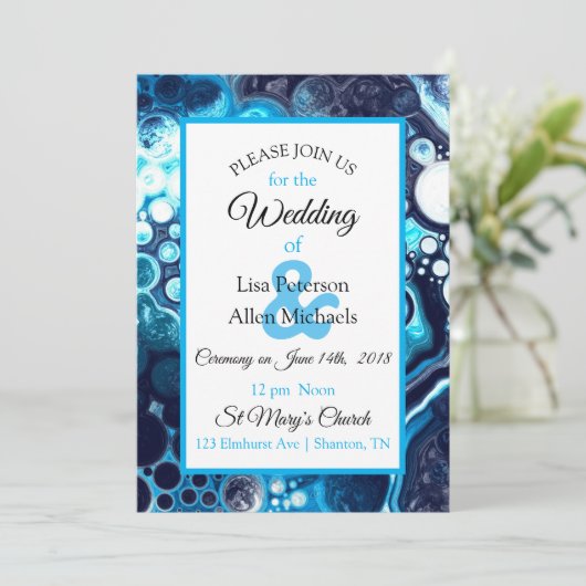 Deep Blue Marble Fluid Art Uitnodiging (Staand voorkant)