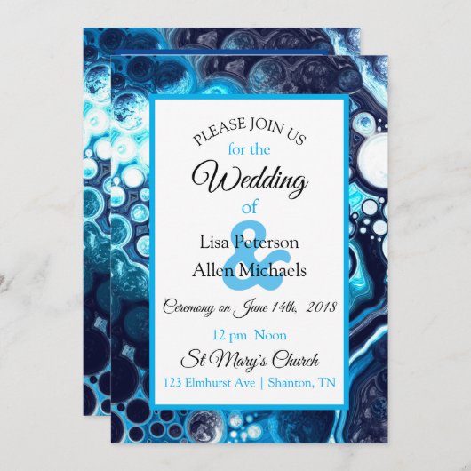 Deep Blue Marble Fluid Art Uitnodiging (Voorkant / Achterkant)