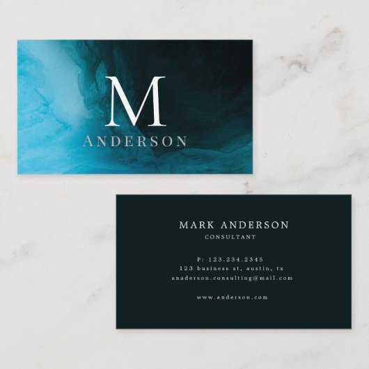 Deep blue Masculine Double Monogram Visitekaartje (Voorkant / Achterkant)