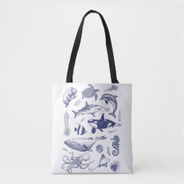 Deep Blue Menagerie Tote Bag