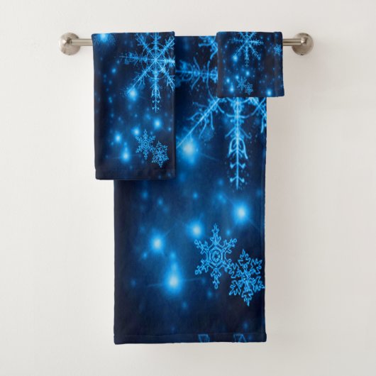 Deep Blue met Bright Snowflakes-doekset Bad Handdoek (Insitu)