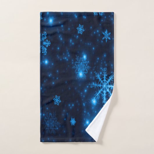 Deep Blue met Bright Snowflakes Handdoek (Handdoek)