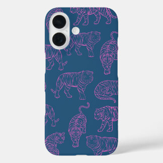 Deep Blue met roze tijgers iPhone 16 Hoesje