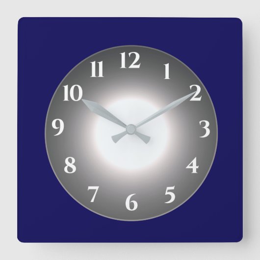 Deep Blue met verlicht zilvergrijs centrum Vierkante Klok (Voorkant)