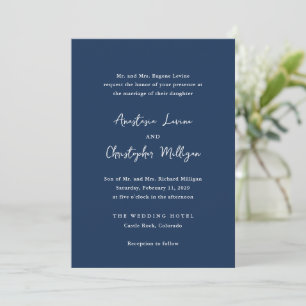 Deep Blue Modern Handschrift Elegante bruiloft Kaart