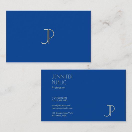Deep Blue Modern Monogram Elegant Professional Visitekaartje (Voorkant / Achterkant)