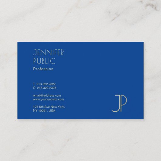 Deep Blue Modern Monogram Elegant Professional Visitekaartje (Achterkant)
