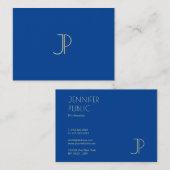 Deep Blue Modern Monogram Elegant Sjabloon Luxe Visitekaartje (Voorkant / Achterkant)