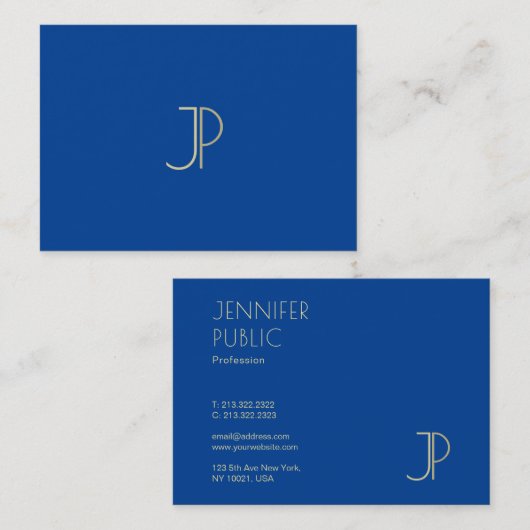 Deep Blue Modern Monogram Elegant Sjabloon Luxe Visitekaartje (Voorkant / Achterkant)