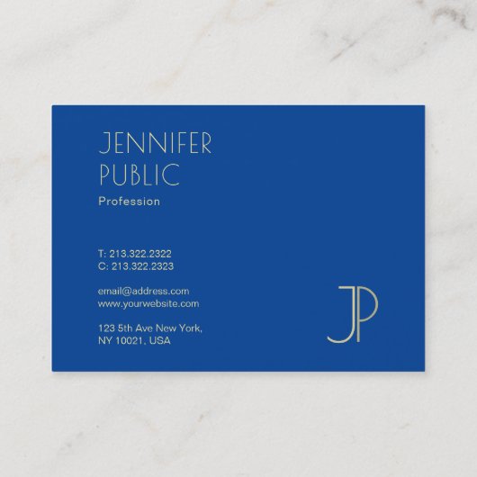 Deep Blue Modern Monogram Elegant Sjabloon Luxe Visitekaartje (Achterkant)