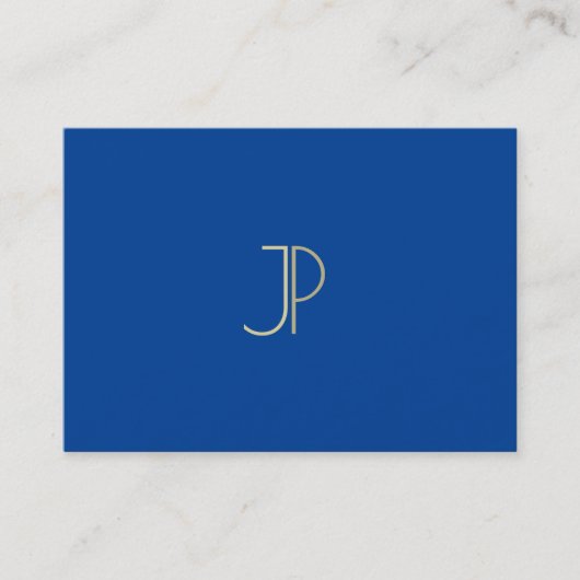 Deep Blue Modern Monogram Elegant Sjabloon Luxe Visitekaartje (Voorkant)