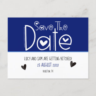 Deep Blue Modern Typografie Save the Date Wedding Aankondigingskaart