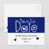 Deep Blue Moderne Typografie Save The Date Wedding Aankondigingskaart (Voorkant / Achterkant)