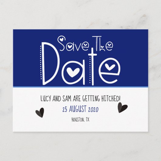 Deep Blue Moderne Typografie Save The Date Wedding Aankondigingskaart (Voorkant)