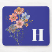 Deep Blue Monogram Eenvoudige Bloem Muismat (Voorkant)