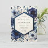 Deep Blue Moody Bloom Bruiloft Kaart (Staand voorkant)