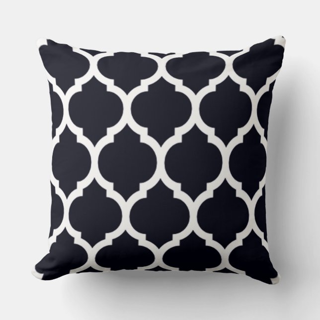 Deep Blue Moroccan rooster Quatrefoil Pattern Kussen (Voorkant)