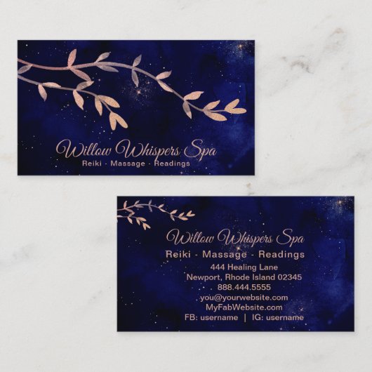 *~* Deep Blue Night Sky Botanical Willow Branch Visitekaartje (Voorkant / Achterkant)