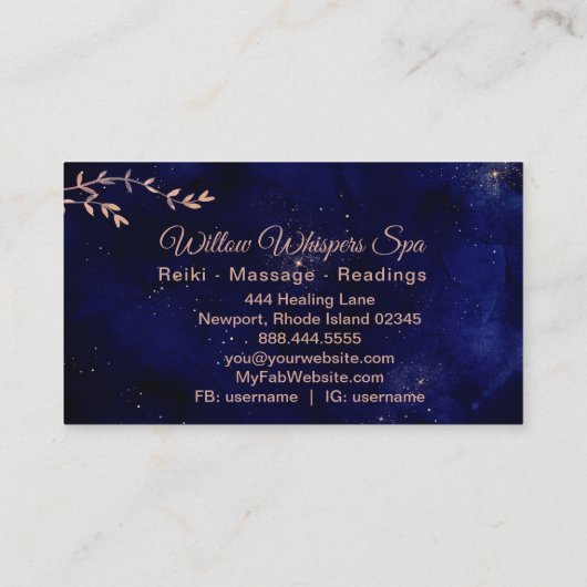 *~* Deep Blue Night Sky Botanical Willow Branch Visitekaartje (Achterkant)