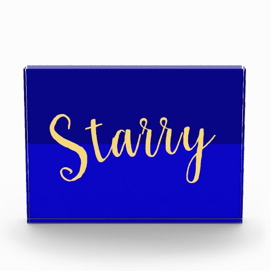 Deep Blue Night Sky Elegant Warm "Starry" Script Fotoblokken (Voorkant)