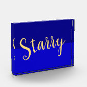 Deep Blue Night Sky Elegant Warm "Starry" Script Fotoblokken (Links)