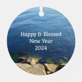 Deep Blue Ocean Foto Christelijk Nieuwjaar Bijbels Metalen Ornament (Achterkant)