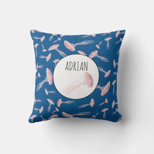 Deep Blue Ocean Jellyfish Patroon Aangepaste naam Kussen (Achterkant)