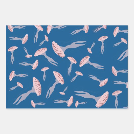 Deep Blue Ocean Jellyfish Patroon Inpakpapier Vel (Voorkant)