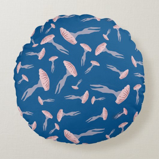 Deep Blue Ocean Jellyfish Patroon Rond Kussen (Voorkant)