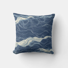 Deep Blue Ocean Line Art Sierkussen