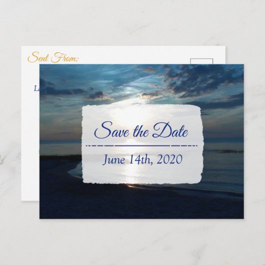Deep Blue Ocean Sunset Save the Date Briefkaart (Voorkant / Achterkant)