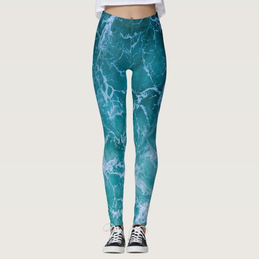 Deep Blue Ocean Waves Leggings (Voorkant)