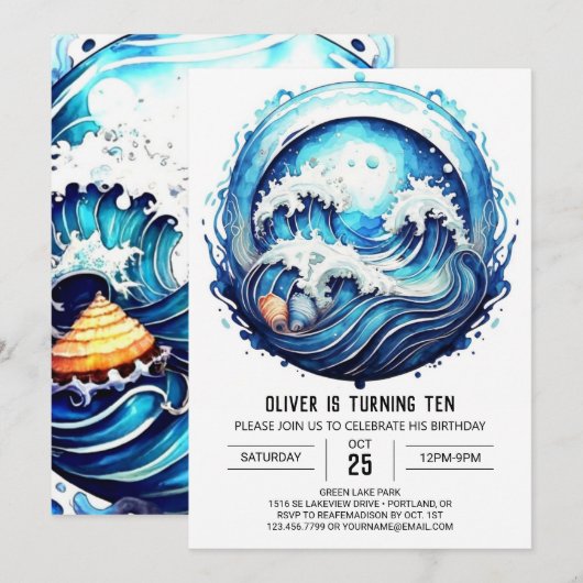 Deep Blue Ocean Waves Verjaardag Kaart (Voorkant / Achterkant)