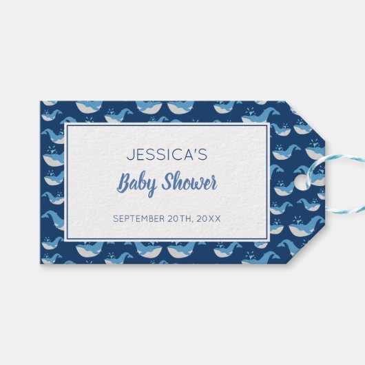 Deep Blue Ocean Whale Baby Boy Baby shower Cadeaulabel (Voorkant (Horizontaal))
