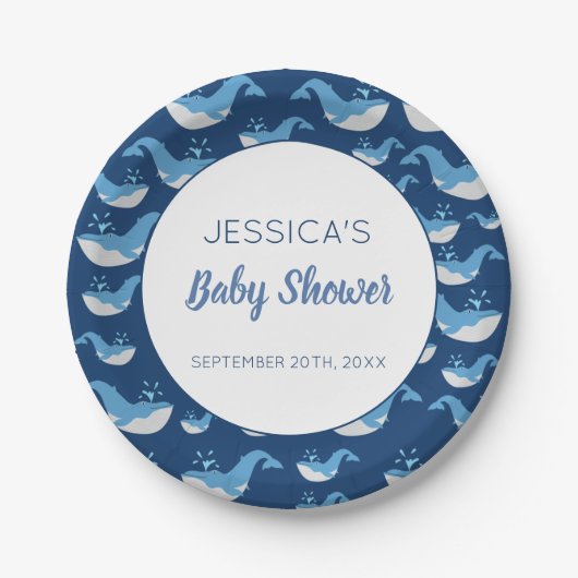 Deep Blue Ocean Whale Baby Boy Baby shower Papieren Bordje (Voorkant)