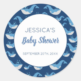 Deep Blue Ocean Whale Baby Boy Baby shower Ronde Sticker