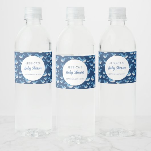 Deep Blue Ocean Whale Baby Boy Baby shower Waterfles Etiket (Flessen)
