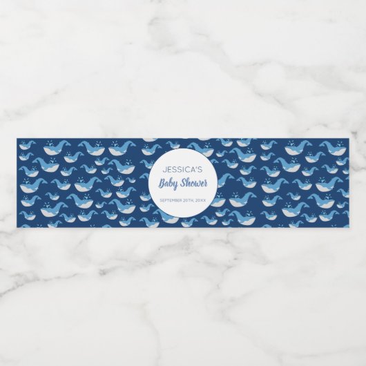 Deep Blue Ocean Whale Baby Boy Baby shower Waterfles Etiket (Enkel label)
