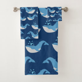 Deep Blue Ocean Whale Patroon Bad Handdoek