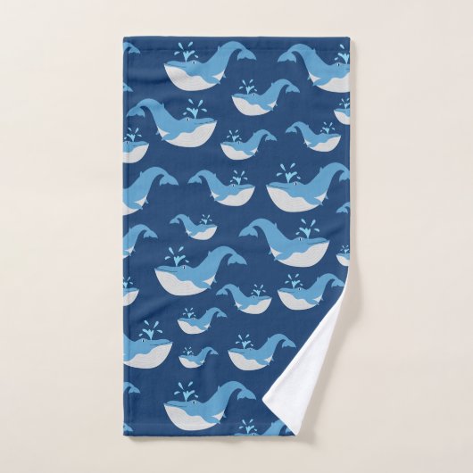Deep Blue Ocean Whale Patroon Bad Handdoek (Handdoek)