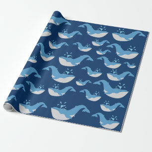 Deep Blue Ocean Whale Patroon Cadeaupapier