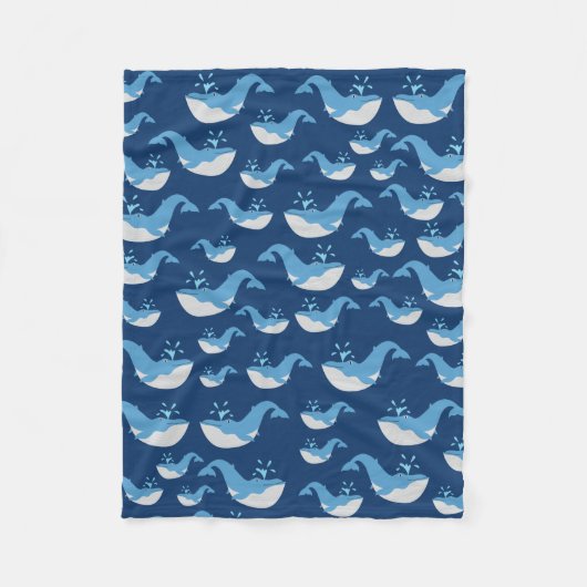 Deep Blue Ocean Whale Patroon Fleece Deken (Voorkant)