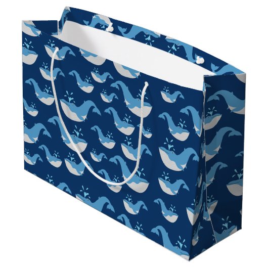 Deep Blue Ocean Whale Patroon Groot Cadeauzakje (Achterkant Gekanteld)