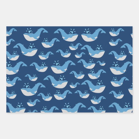 Deep Blue Ocean Whale Patroon Inpakpapier Vel (Voorkant)