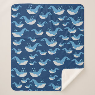 Deep Blue Ocean Whale Patroon Sherpa Deken